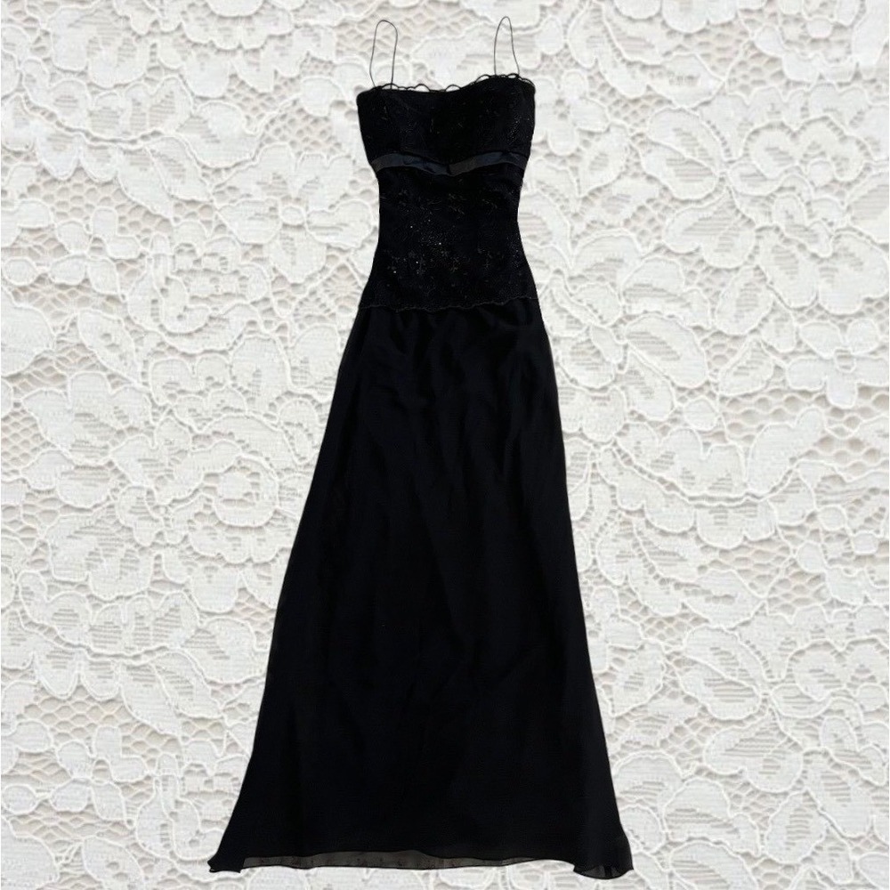 vintage 90s drop waisted lace maxi evening‎ dress
